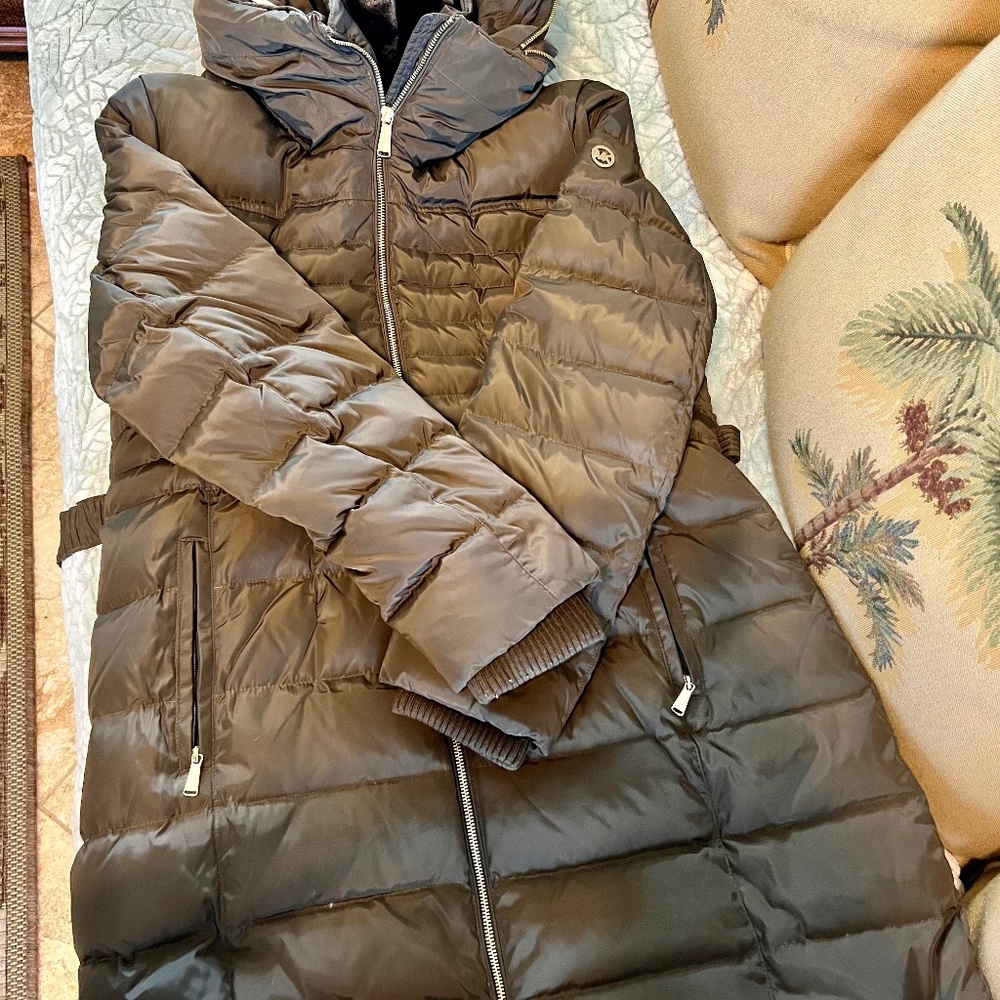 Michael Kors Long Puffer Coat, brown, size L